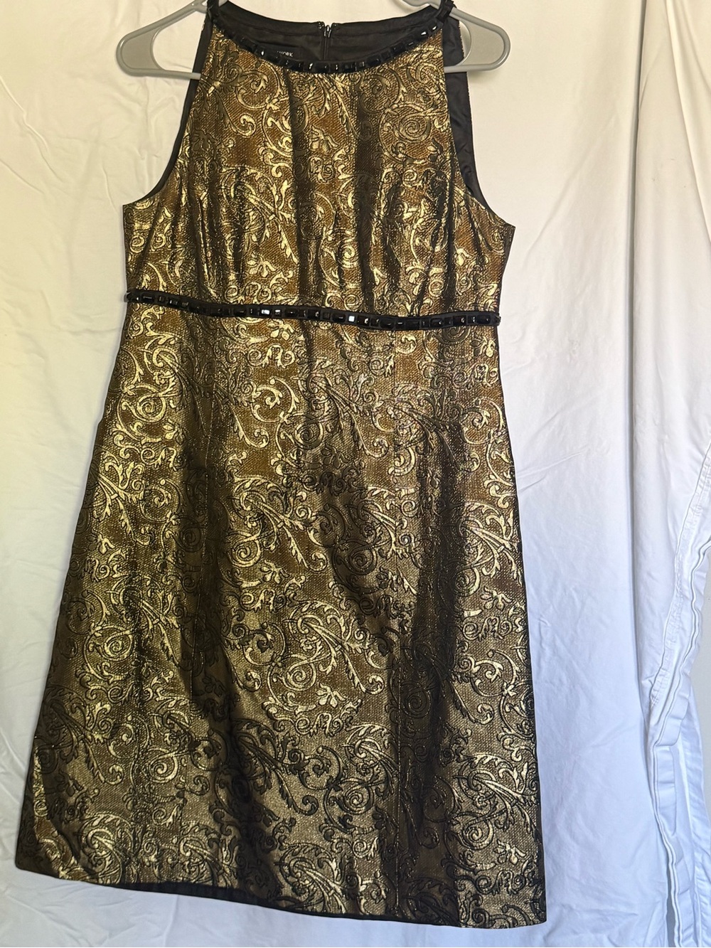 Vintage Jones New York Metallic Gold Brocade Midi Dress